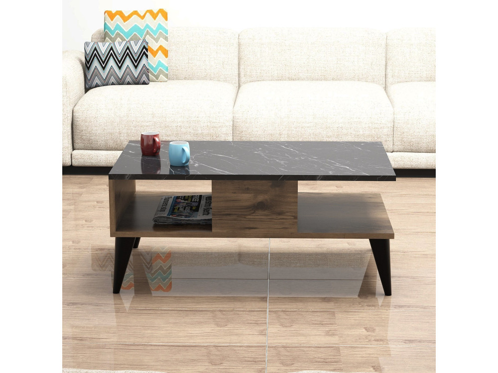 Mesa de centro de madeira "Lidya" - 90 x 54 x 39 cm - Castanho