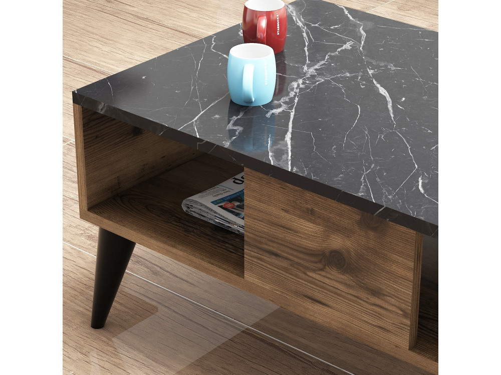 Mesa de centro de madeira "Lidya" - 90 x 54 x 39 cm - Castanho