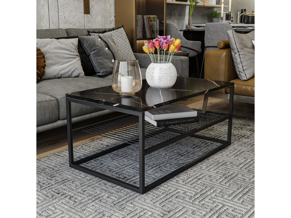 Mesa de centro em madeira "Asude" - 95 x 55 x 42 cm - Preto