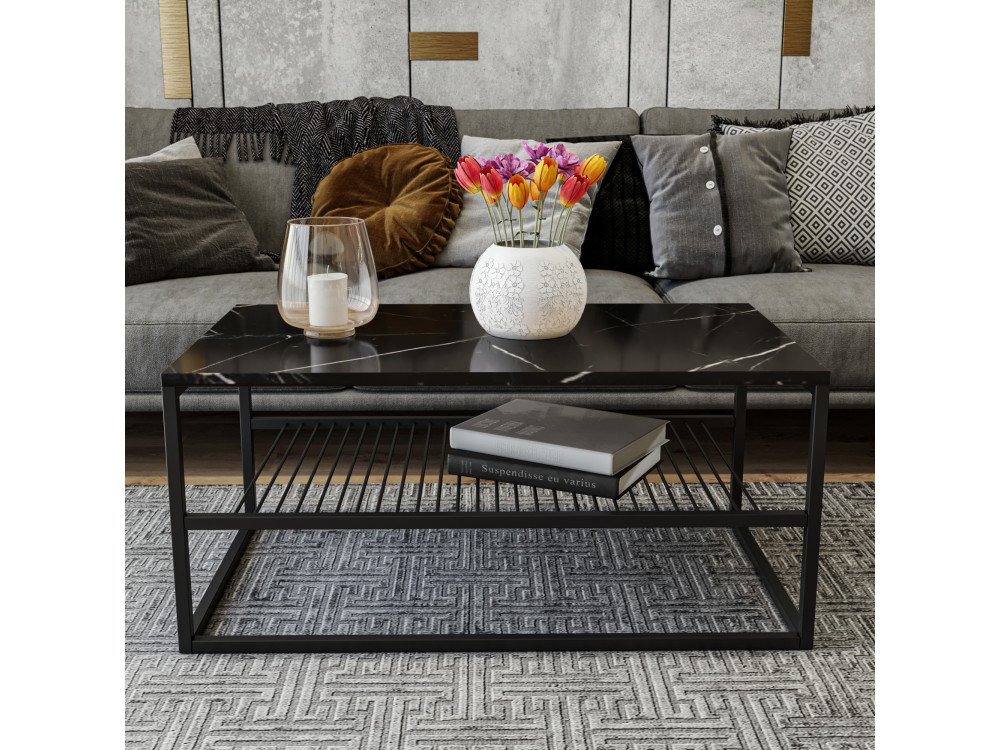 Mesa de centro em madeira "Asude" - 95 x 55 x 42 cm - Preto