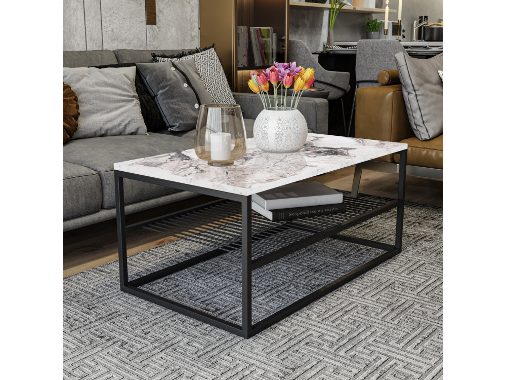 Mesa de centro em madeira "Asude" - 95 x 55 x 42 cm - Branco