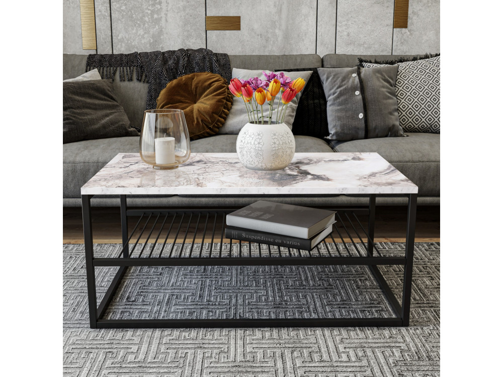 Mesa de centro em madeira "Asude" - 95 x 55 x 42 cm - Branco