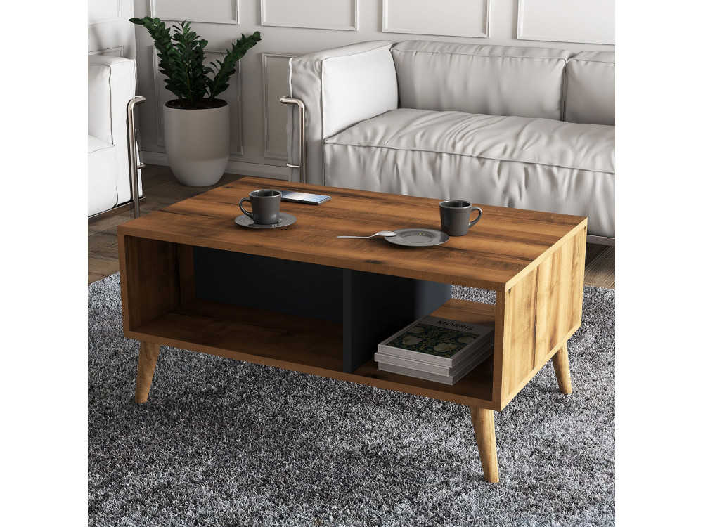 Mesa de centro em madeira "Exxen" - 90 x 41 x 54 cm - Cinzento antracite