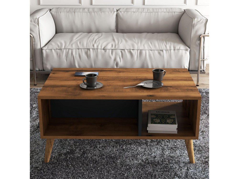 Mesa de centro em madeira "Exxen" - 90 x 41 x 54 cm - Cinzento antracite