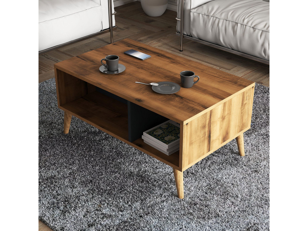 Mesa de centro em madeira "Exxen" - 90 x 41 x 54 cm - Cinzento antracite