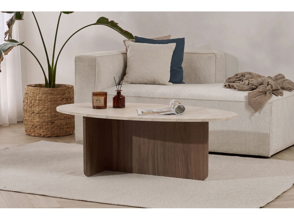 Mesa de centro em madeira "Orba" - 120 x 65 x 40 cm - Travertino
