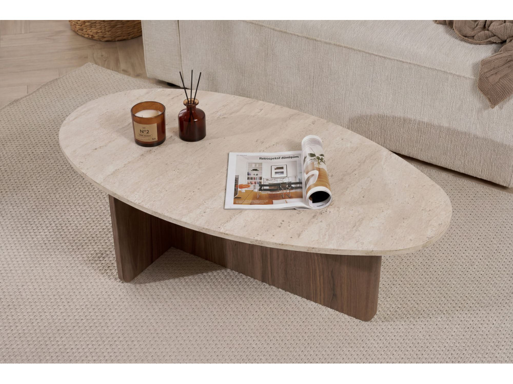 Mesa de centro em madeira "Orba" - 120 x 65 x 40 cm - Travertino