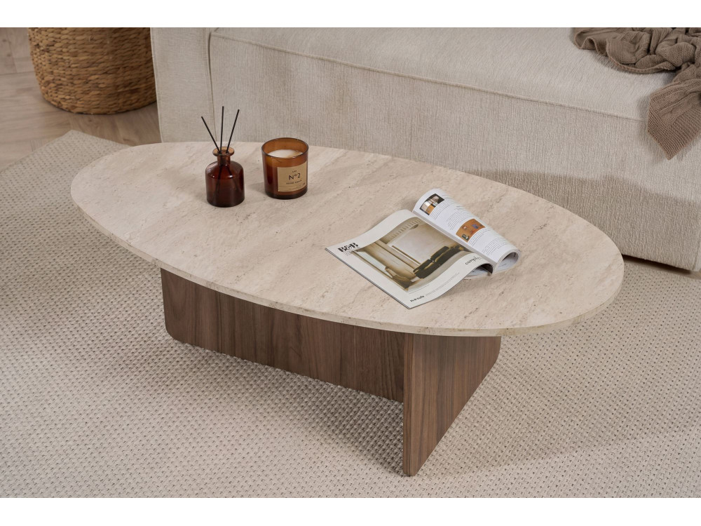 Mesa de centro em madeira "Orba" - 120 x 65 x 40 cm - Travertino