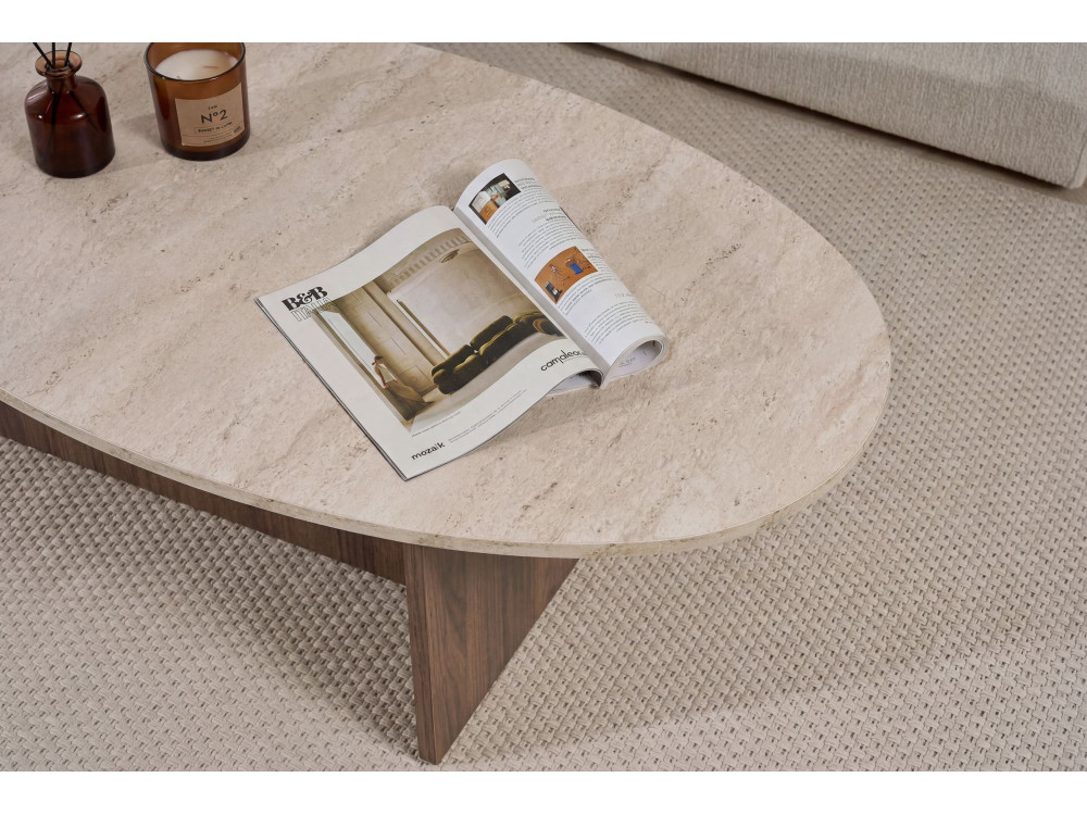 Mesa de centro em madeira "Orba" - 120 x 65 x 40 cm - Travertino