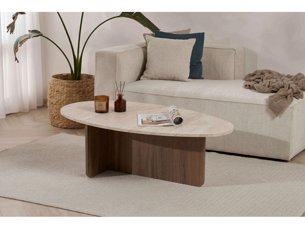 Mesa de centro em madeira "Orba" - 120 x 65 x 40 cm - Travertino