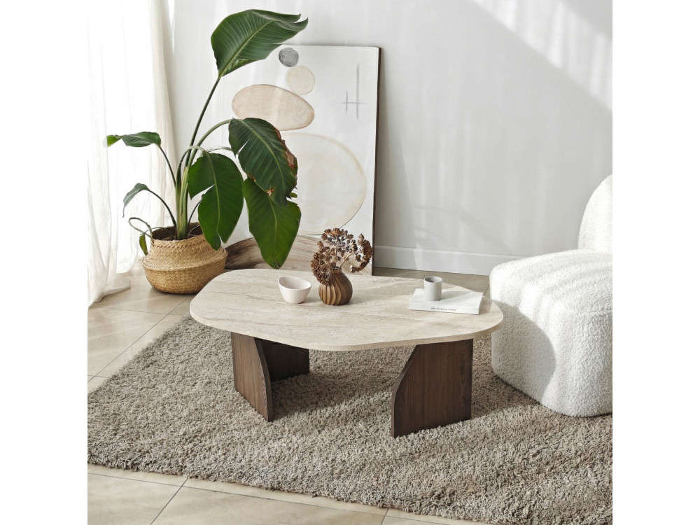 Mesa de centro em madeira "Rock" - 100 x 60 x 35 cm - Travertino
