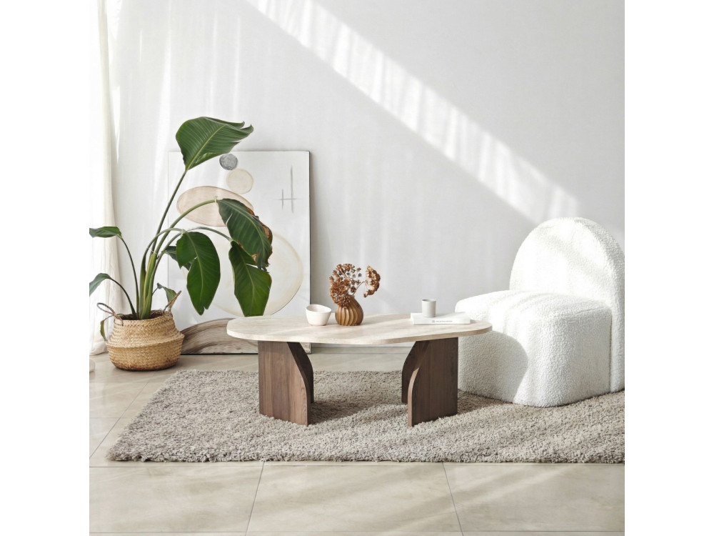 Mesa de centro em madeira "Rock" - 100 x 60 x 35 cm - Travertino
