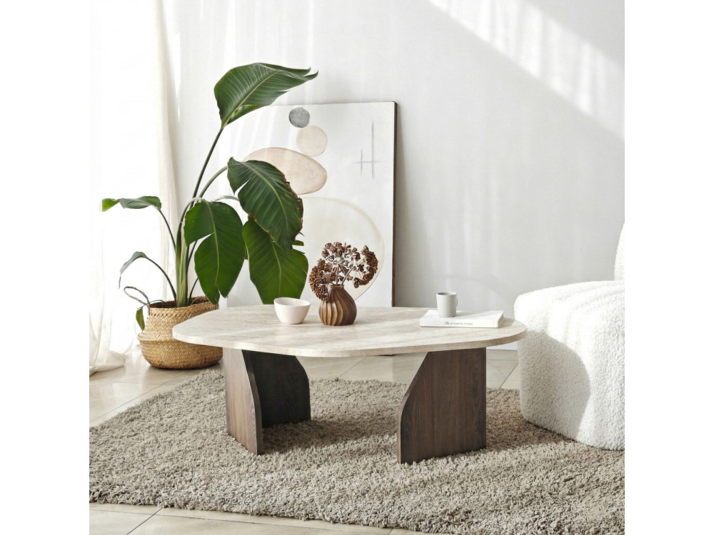Mesa de centro em madeira "Rock" - 100 x 60 x 35 cm - Travertino
