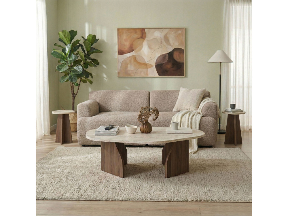 Mesa de centro em madeira "Rock" - 100 x 60 x 35 cm - Travertino