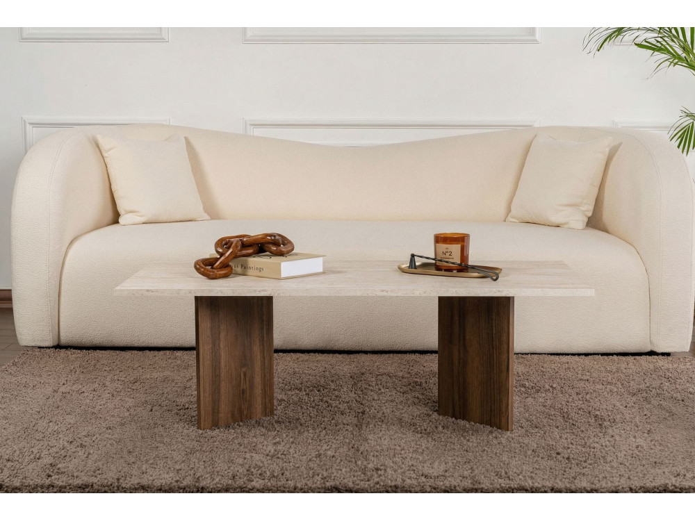 Mesa de centro em madeira "Sabin" - 119 x 60 x 40 cm - Travertino