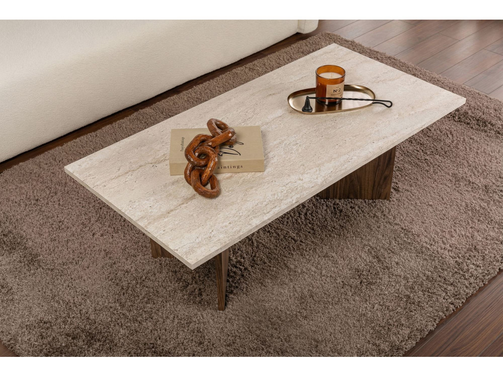 Mesa de centro em madeira "Sabin" - 119 x 60 x 40 cm - Travertino