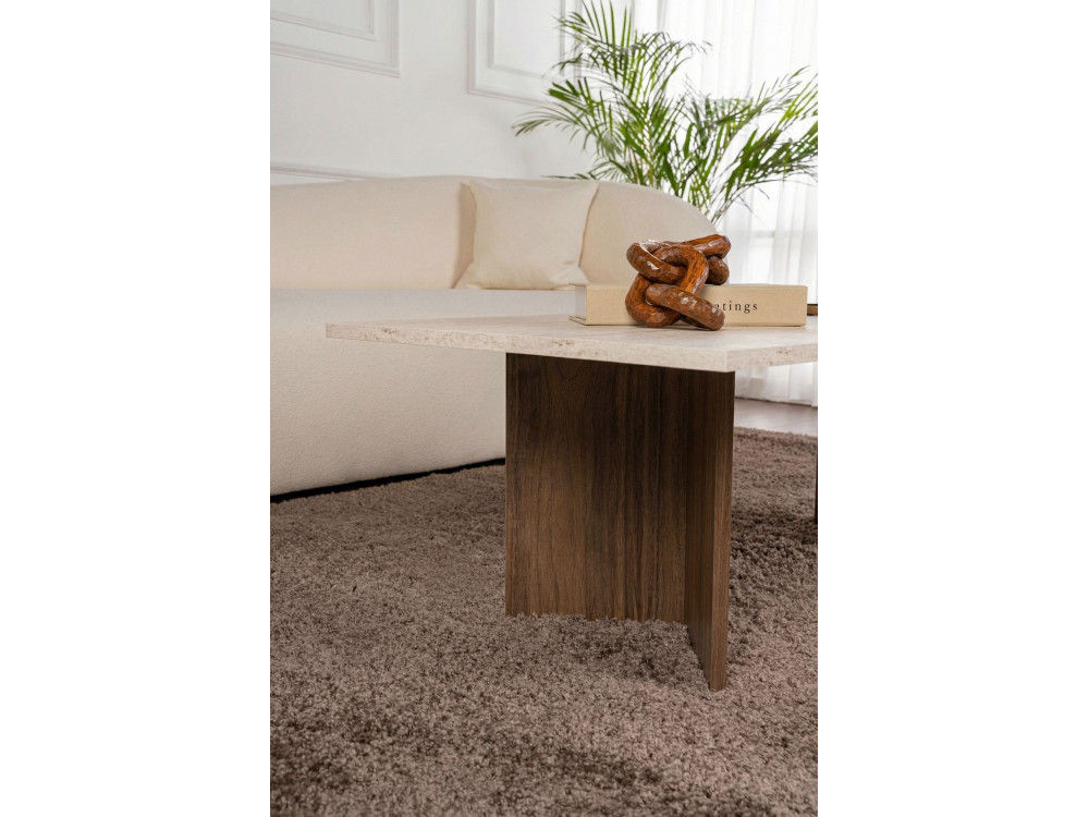 Mesa de centro em madeira "Sabin" - 119 x 60 x 40 cm - Travertino