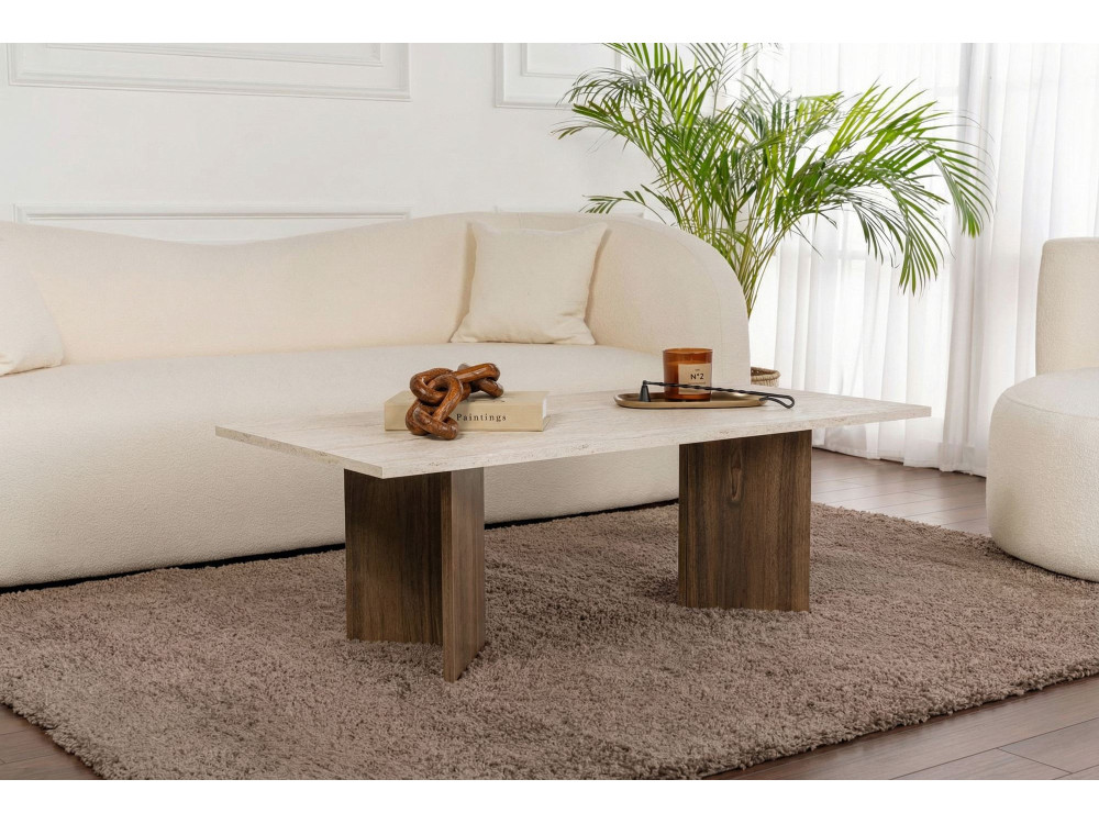 Mesa de centro em madeira "Sabin" - 119 x 60 x 40 cm - Travertino