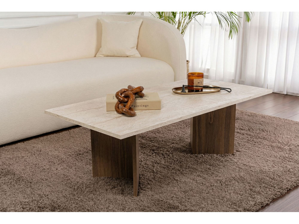 Mesa de centro em madeira "Sabin" - 119 x 60 x 40 cm - Travertino