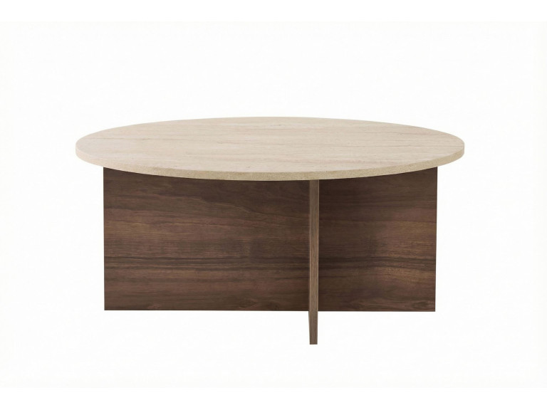 Mesa de centro em madeira "Soleil" - 90 x 90 x 40 cm - Travertino