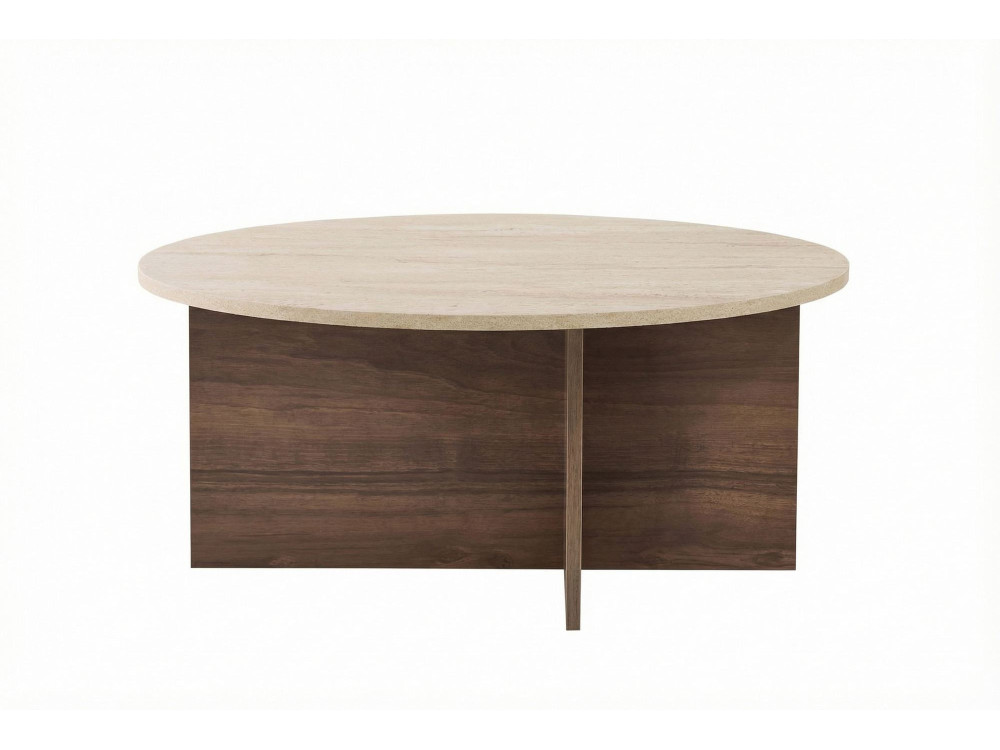 Mesa de centro em madeira "Soleil" - 90 x 90 x 40 cm - Travertino