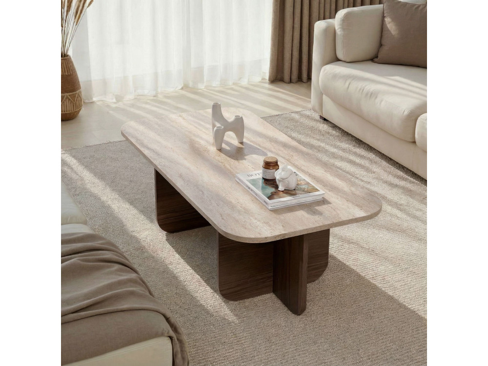 Mesa de centro de madeira "Akira" - 120 x 60 x 41 cm - Travertino