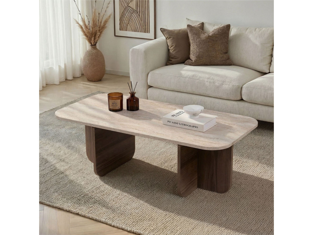 Mesa de centro de madeira "Akira" - 120 x 60 x 41 cm - Travertino