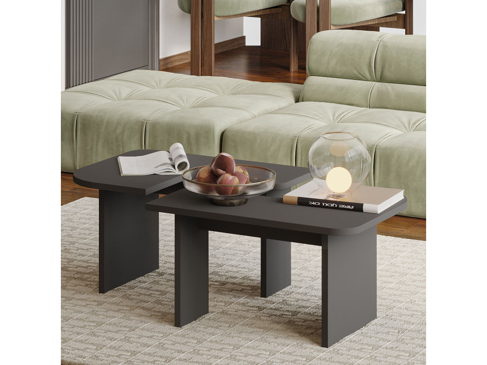 Conjunto de mesas de centro em madeira "Iris" - 90 x 45 x 35 cm - Cinzento antracite