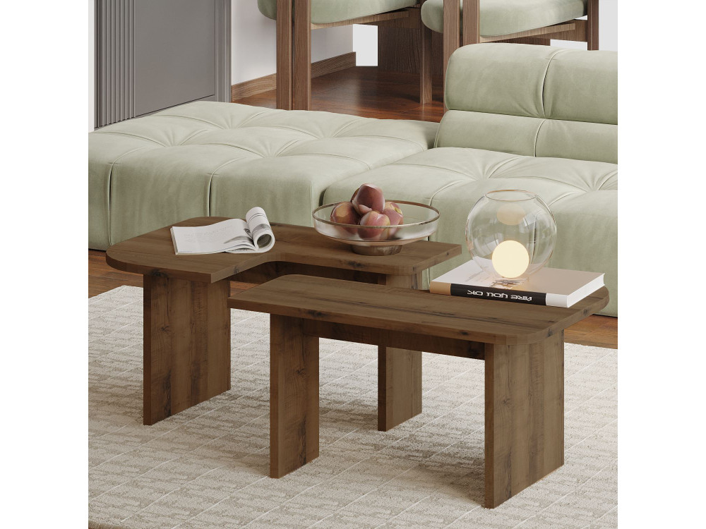 Conjunto de mesa de centro em madeira "Iris" - 90 x 45 x 35 cm - Castanho
