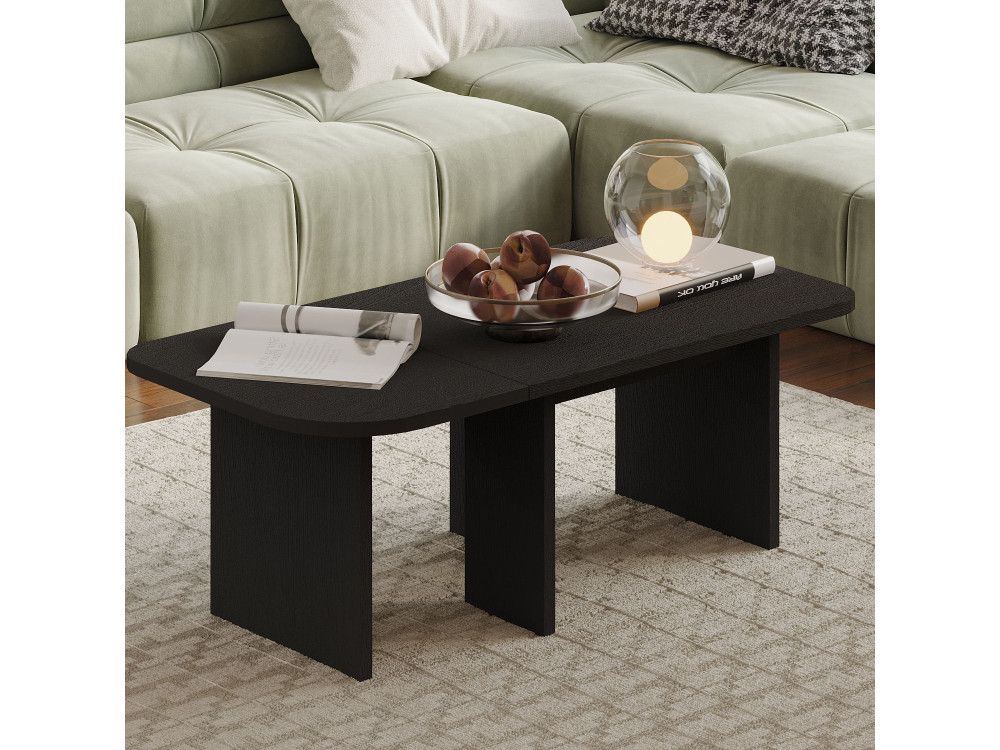 Conjunto de mesa de centro em madeira "Iris" - 90 x 45 x 35 cm - Preto