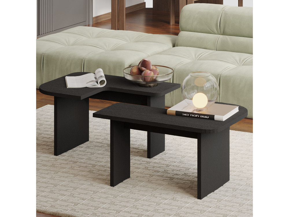 Conjunto de mesa de centro em madeira "Iris" - 90 x 45 x 35 cm - Preto