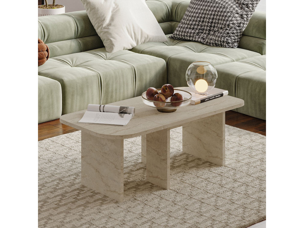 Conjunto de mesa de centro em madeira "Iris" - 90 x 45 x 35 cm - Travertino