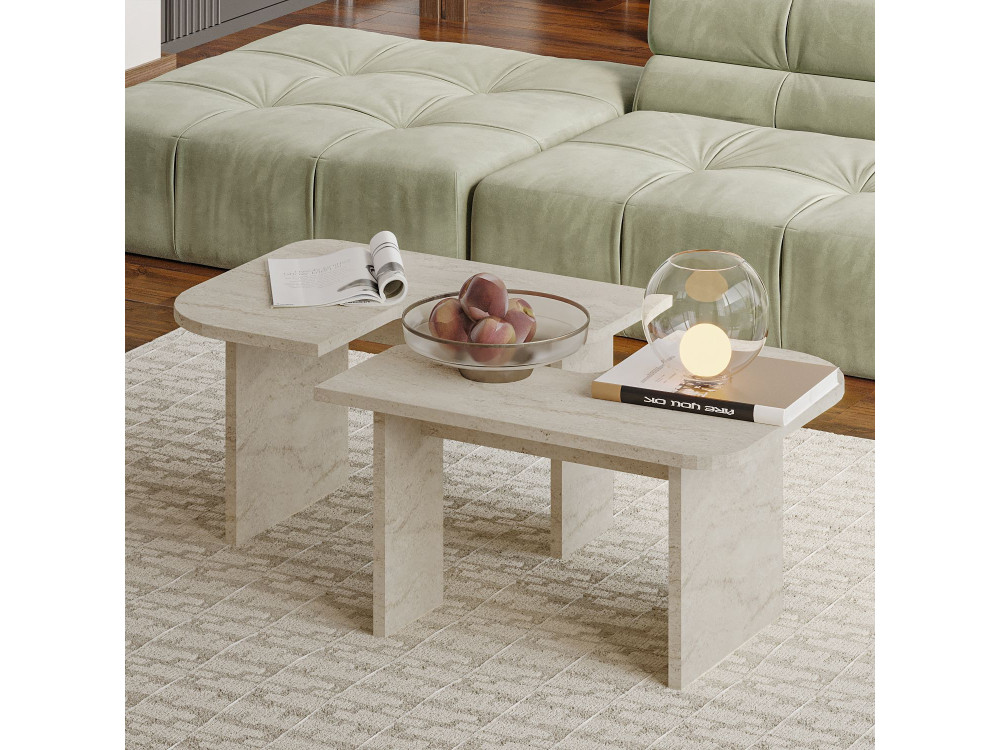Conjunto de mesa de centro em madeira "Iris" - 90 x 45 x 35 cm - Travertino