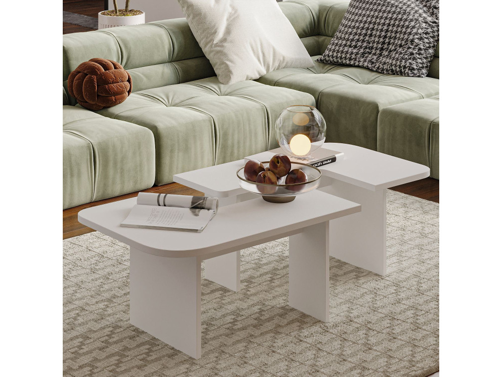 Conjunto de mesa de centro em madeira "Iris" - 90 x 45 x 35 cm - Branco