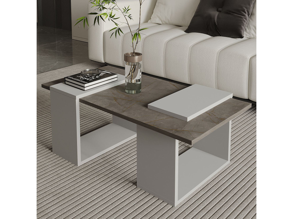 Mesa de centro de madeira "Matris" - 90 x 46 x 37 cm - Cinzento