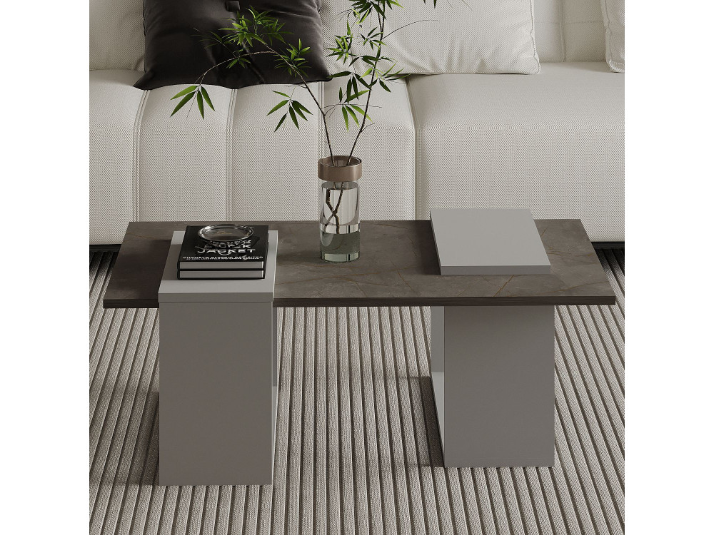 Mesa de centro de madeira "Matris" - 90 x 46 x 37 cm - Cinzento