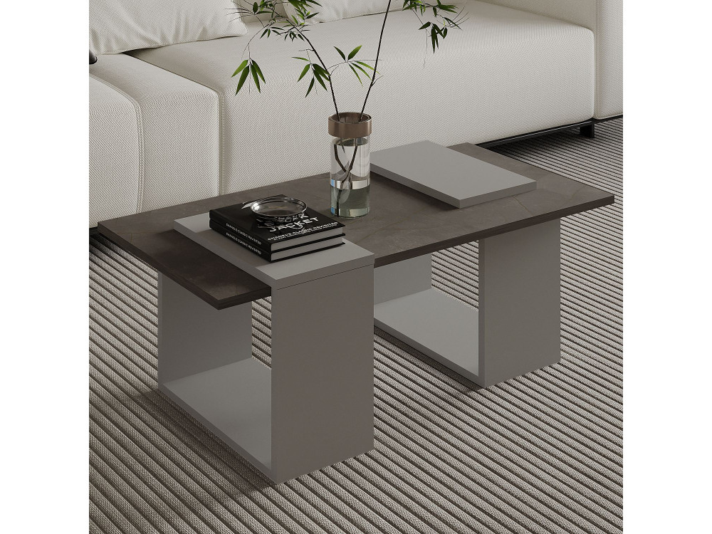 Mesa de centro de madeira "Matris" - 90 x 46 x 37 cm - Cinzento