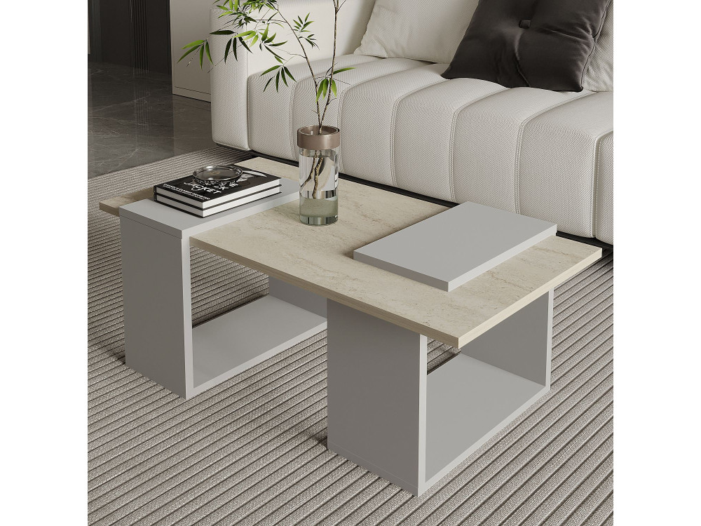 Mesa de centro em madeira "Matris" - 90 x 46 x 37 cm - Travertino