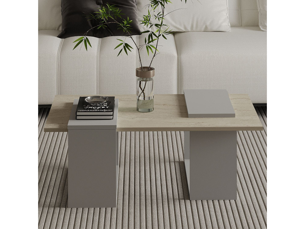 Mesa de centro em madeira "Matris" - 90 x 46 x 37 cm - Travertino