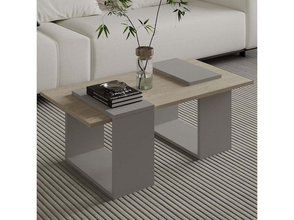Mesa de centro em madeira "Matris" - 90 x 46 x 37 cm - Travertino