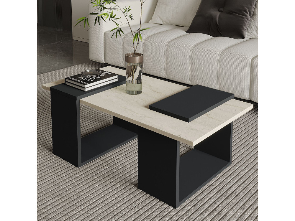 Mesa de centro em madeira "Matris" - 90 x 46 x 37 cm - Cinzento antracite