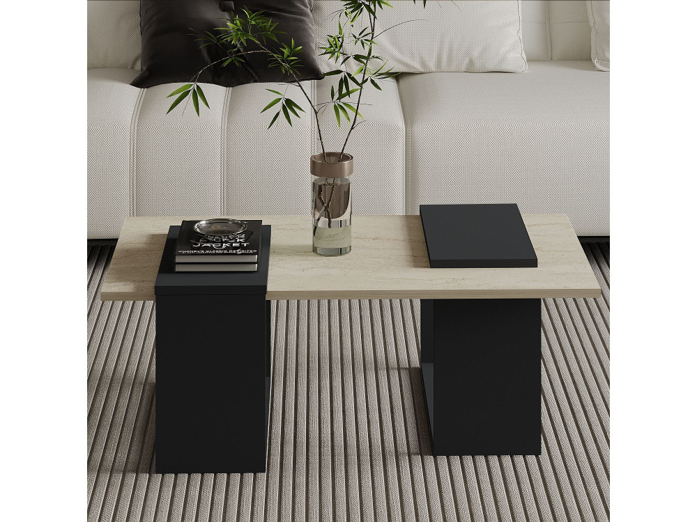 Mesa de centro em madeira "Matris" - 90 x 46 x 37 cm - Cinzento antracite