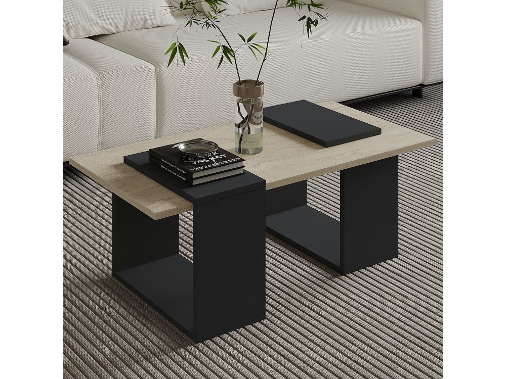 Mesa de centro em madeira "Matris" - 90 x 46 x 37 cm - Cinzento antracite