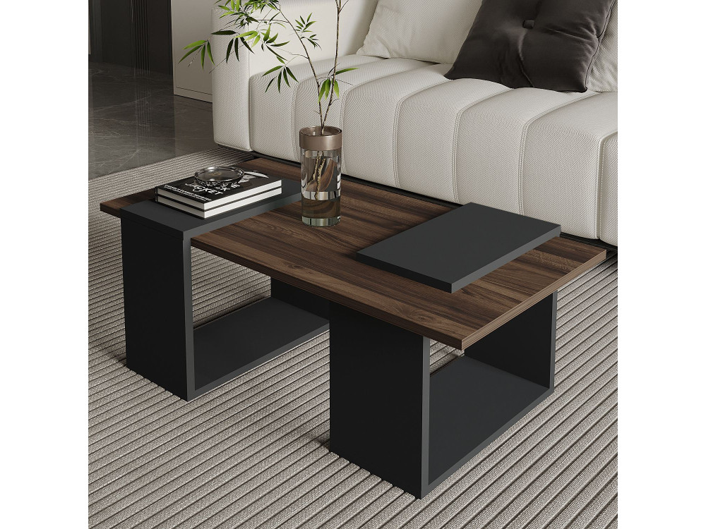 Mesa de centro de madeira "Matris" - 90 x 46 x 37 cm - Castanho