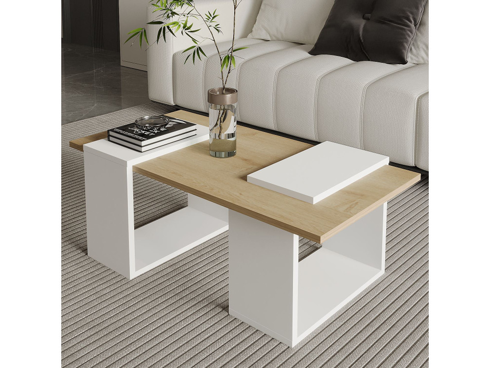 Mesa de centro em madeira "Matris" - 90 x 46 x 37 cm - Branco