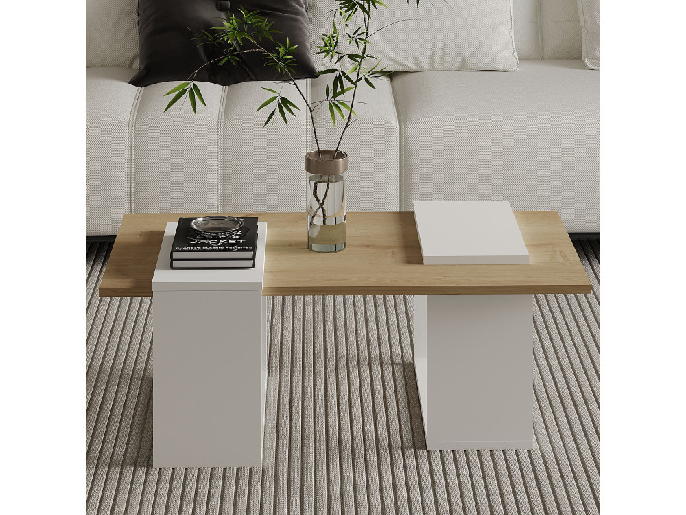 Mesa de centro em madeira "Matris" - 90 x 46 x 37 cm - Branco
