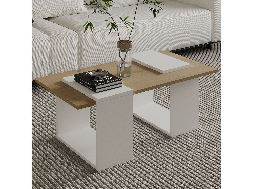 Mesa de centro em madeira "Matris" - 90 x 46 x 37 cm - Branco