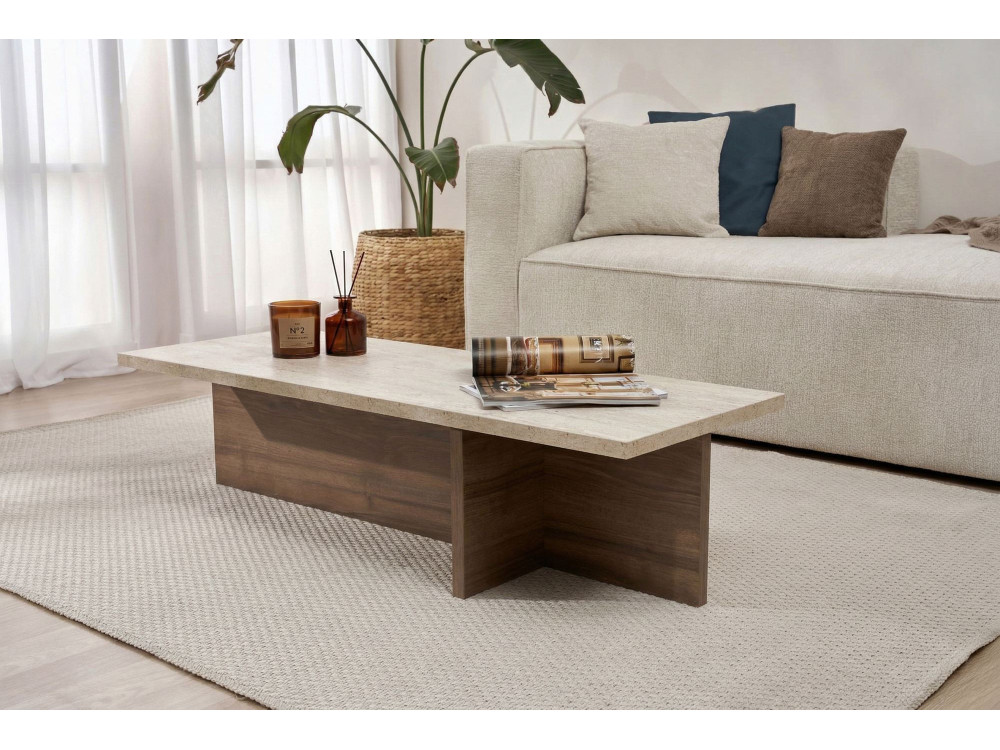 Mesa de centro em madeira "Harbor" - 120 x 45 x 30 cm - Travertino