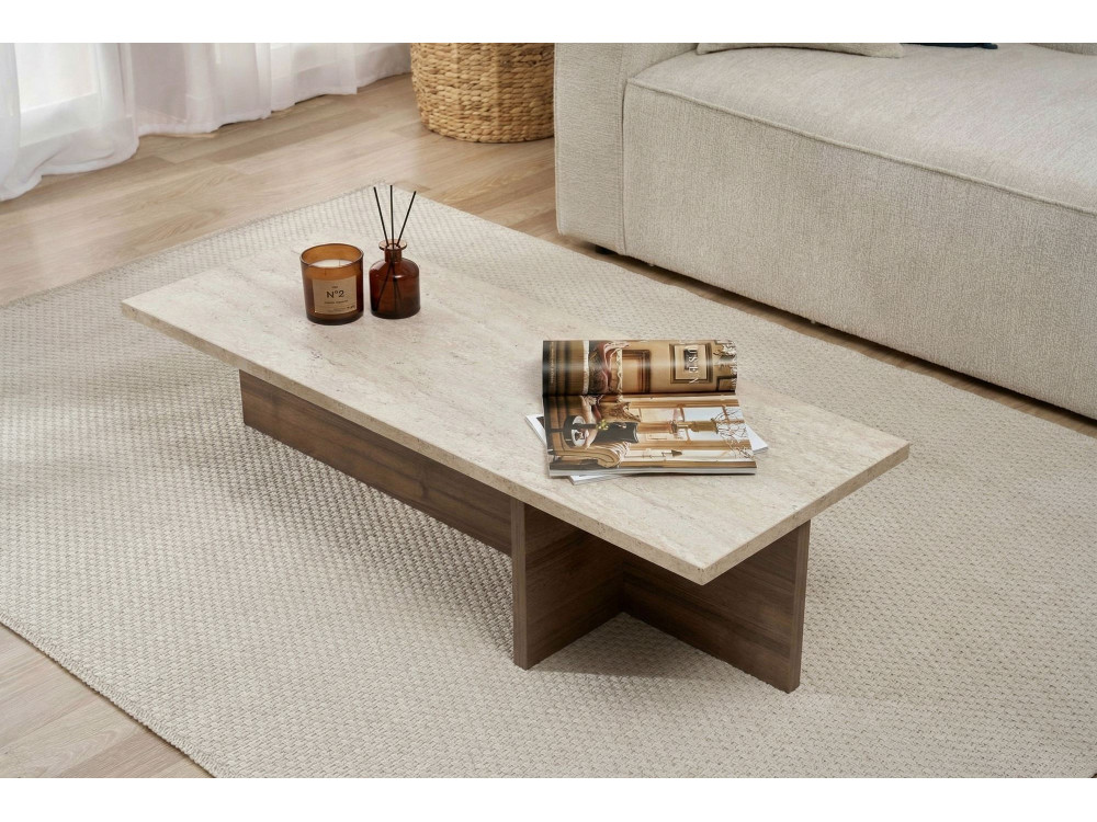 Mesa de centro em madeira "Harbor" - 120 x 45 x 30 cm - Travertino