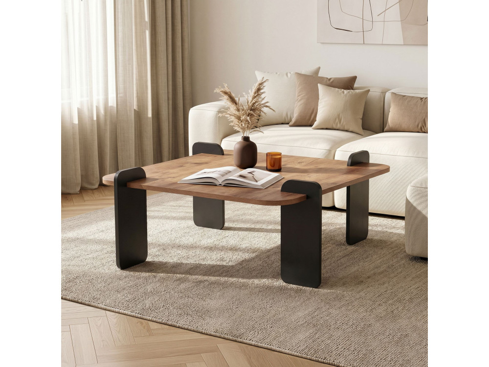 Mesa de centro em madeira "Marais" - 90 x 90 x 35 cm - Castanho claro